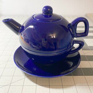 Tea for One Teapot, Cup, Saucer Cobalt Blue